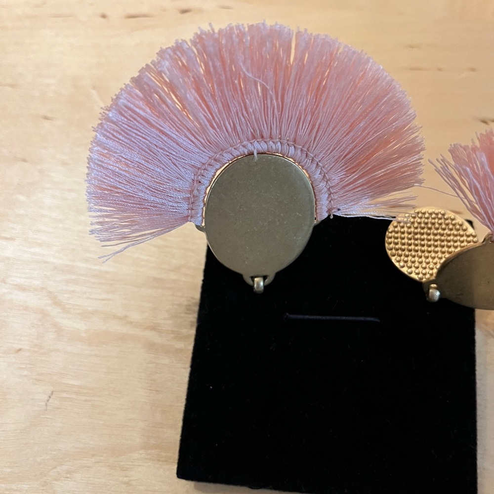 Gold and Pink Statement Earrings with Tassel Fringe - Picture 5 of 9